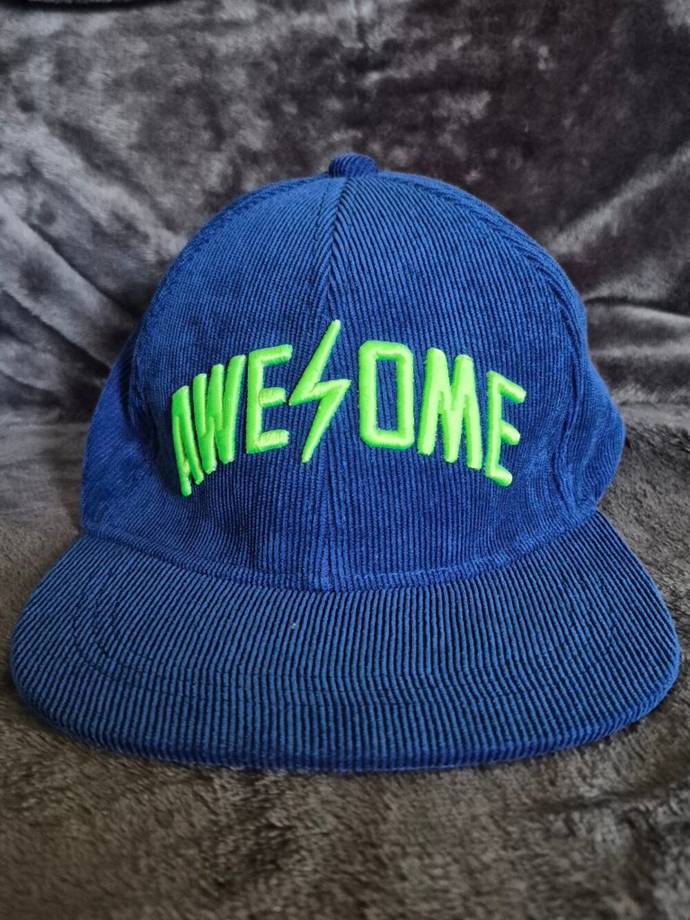 Old Navy Boy's Snapback Hat Blue Size OS Embroidered Awesome Logo Corduroy
